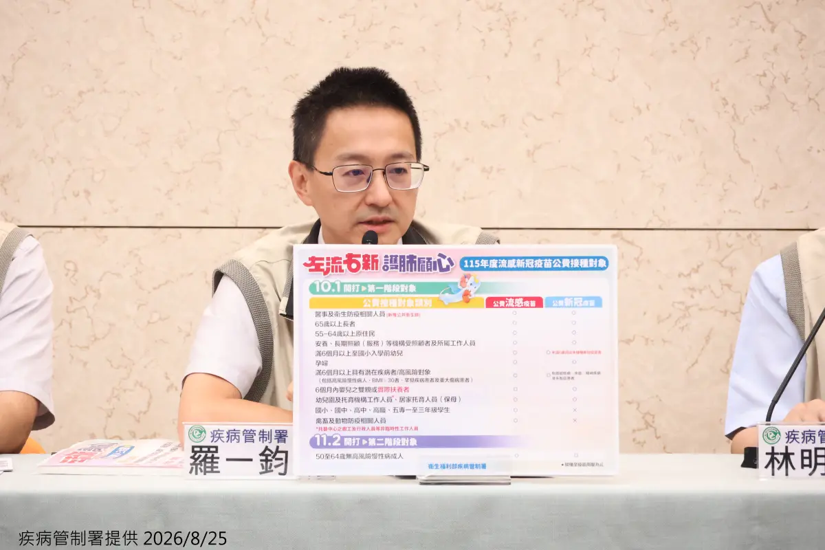▲疾管署長羅一鈞提到，配合衛福部10月健康幣政策，18歲以上接種施打新冠或流感疫苗，無論公費或自費都可獲得健康幣。（圖／疾管署提供）