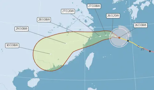 ▲沙德爾颱風過去1天路徑持續北修，暴風圈接觸台灣本島陸地已經大幅降低。（圖／中央氣象署cwa.gov.tw）