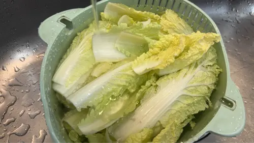 ▲譚敦慈提醒，娃娃菜應以流動清水充分清洗，尤其留意葉片交疊處及靠近根部的位置。（圖／記者徐銘穗攝）