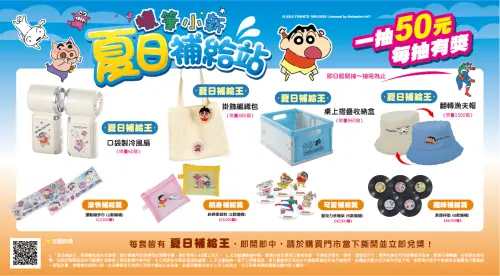 ▲康是美推出「蠟筆小新 夏日補給站50元抽抽樂」，主打「一抽50元、抽抽都有獎」。（圖／取自官網）