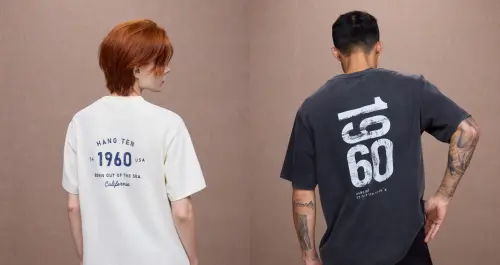 ▲背面「HANG TEN 1960 / BORN OUT OF THE SEA / California」圖像，將品牌原點轉化為設計語言