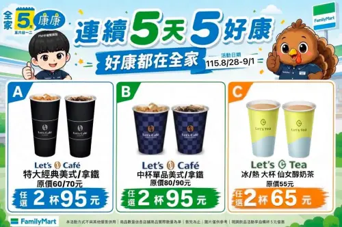 ▲全家咖啡任兩杯95元，優惠只限5天。（圖／全家提供）