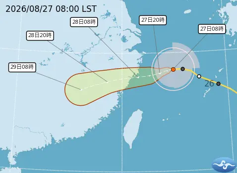 ▲沙德爾颱風路徑，明天白天暴風圈掠過馬祖近海，明天中午進入中國浙江。（圖／中央氣象署cwa.gov.tw）