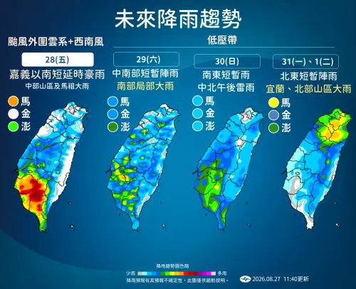 ▲沙德爾颱風不會直接侵台，但間接增強西南風，讓南台灣有顯著雨勢。（圖／中央氣象署cwa.gov.tw）