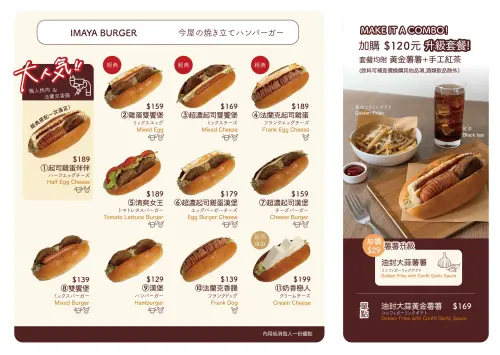 ▲今屋漢堡台北松山店菜單。（圖／今屋漢堡提供）