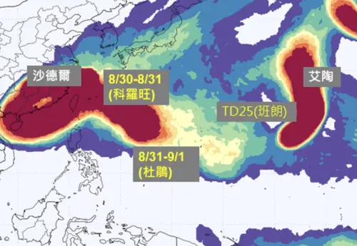 ▲西北太平洋的「颱風窩」全面大爆發，預計未來將有「班朗、科羅旺、杜鵑」3個颱風接力醞釀生成。（圖／賈新興提供）