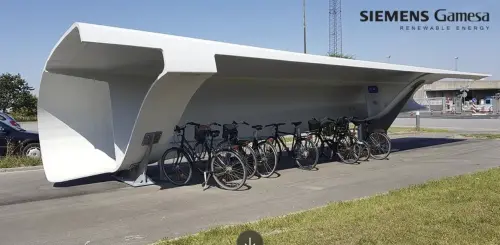 ▲丹麥將退役的風機葉片，改建為自行車棚。（圖／翻攝自Siemens Gamesa）