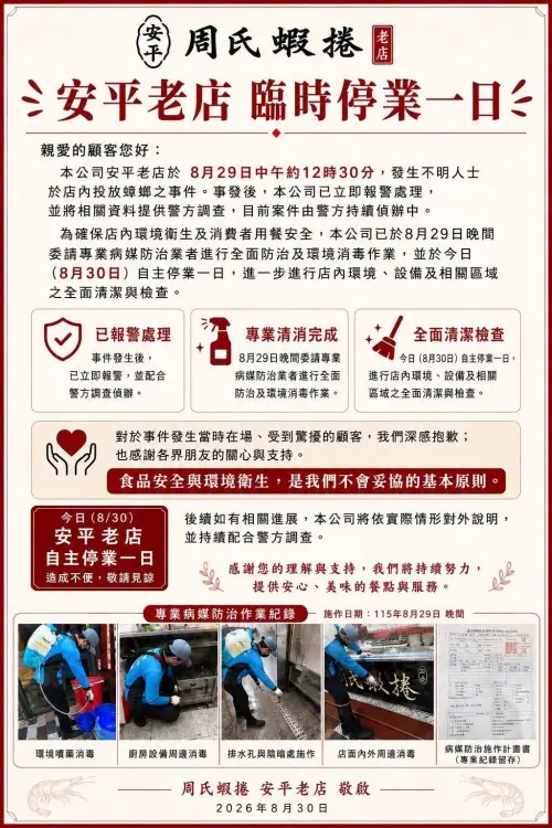 ▲周氏蝦捲安平老店8月30日緊急停業。（圖／周氏蝦捲）