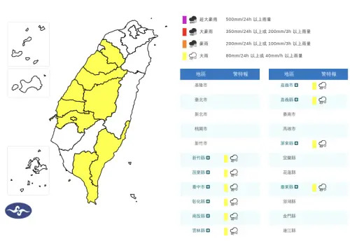 快訊／10縣市大雨特報！竹苗、台中、雲嘉下到晚上　北部午後變天
