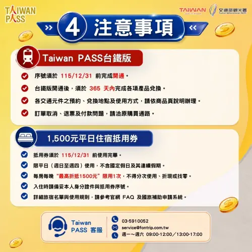 ▲Taiwan PASS台鐵版雙省方案注意事項（圖／觀光署提供）