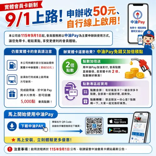 ▲台灣中油實體會員卡新制與「中油 Pay」點數優惠總覽圖卡。（圖／翻攝自台灣中油官網,cpc.com.tw）