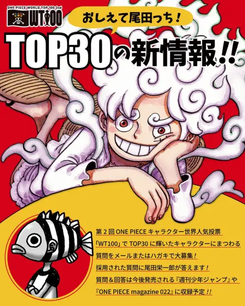 ▲官方同步推出TOP 30角色提問企劃，獲選問題將由作者尾田榮一郎親自回答。（圖／翻攝自WT100官方網站）