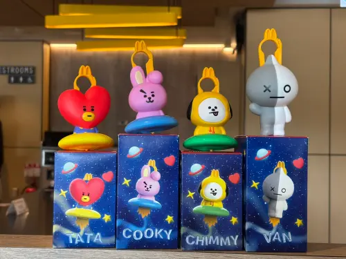 ▲9月9日第二波開賣「BT21公仔」，左起：TATA、COOKY、CHIMMY、VAN。（圖／記者蕭涵云攝）