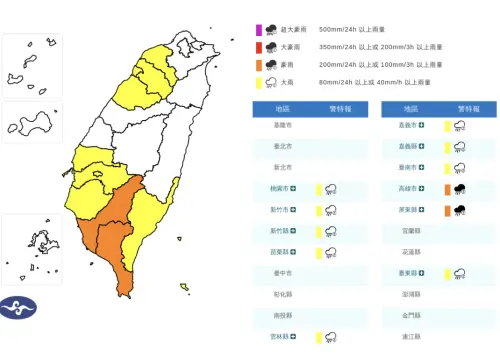 快訊／雨區擴大！桃園新竹、台南高雄11縣市豪雨特報　防8級強風