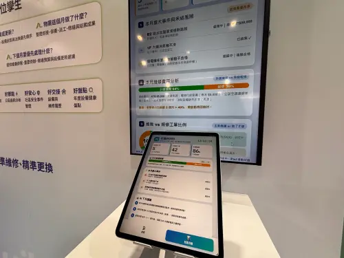▲第五代住宅透過 AI 與建築 BOS 系統，可即時分析社區公設維修費用並預測設備故障與漏水風險。圖為「社區365」。（圖／記者徐銘穗攝,2026.09.01）