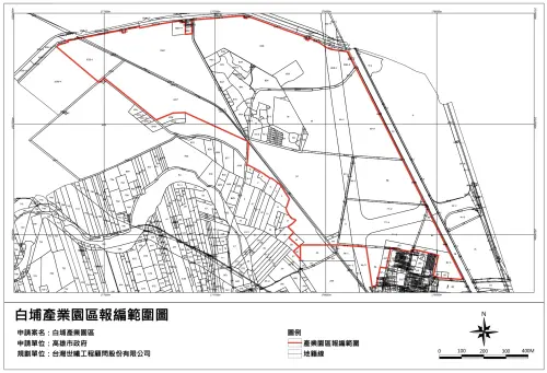 ▲高雄白埔產業園區報編範圍圖，全區總面積約88.73公頃，預計9月正式動工。（圖／高雄市政府提供）