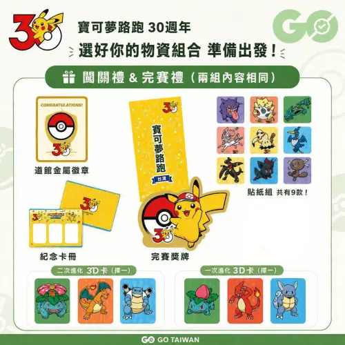 ▲寶可夢路跑「Pokémon Run 30」完賽禮和闖關禮。（圖／寶可夢提供）