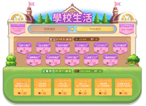 ▲玩家可使用武公點數及艾畢奈亞點數參加「特殊講座」，自由選擇攻擊力、BOSS傷害等Buff效果。（圖／《新楓之谷》提供）
