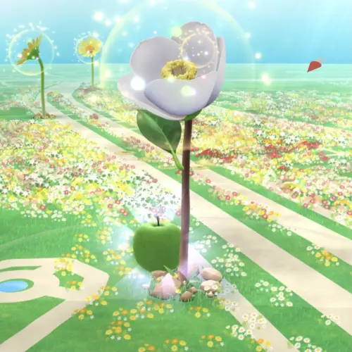 ▲《Pikmin Bloom》巨大花朵盛開後，玩家把握時間在附近種花，就能取得對應花種的水果探險。（圖／翻攝自Dcard）
