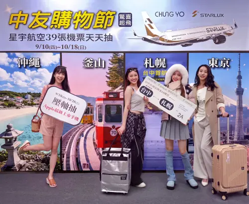中友購物節9/10登場　天天抽台中直飛亞洲機票
