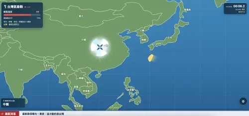 ▲只要玩家操控的颱風位置在陸地上，就屬於「登陸狀態」，在陸地上越久，分數越高。（圖／《台灣氣象戰》）