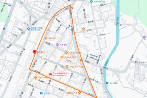 ▲9月10日苑裡鬼門關夜市舉辦當天，苗栗通霄分局將針對苑裡火車站前與周邊道路實施交通管制。（圖／GoogleMaps）