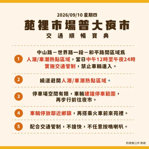 ▲9月10日苗栗苑裡鬼門關夜市交通重點事項。（圖／苗栗縣苑裡鎮公所）