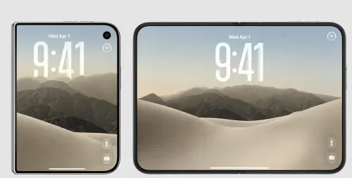 ▲iPhone Duo採用獨特的不對稱外型，手機闔上後，外側螢幕集中於機身其中一側，右上角設有單一挖孔鏡頭。主畫面可顯示天氣、地圖、App及小工具，維持一般iPhone的操作方式，單手也能使用。（圖／翻攝官網）
