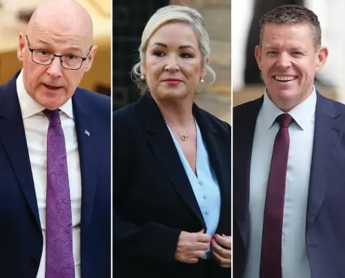 ▲從左到右分別為，蘇格蘭民族黨（Scottish National Party）主席史文尼（John Swinney）、新芬黨（Sinn Fein）副主席歐尼爾（Michelle O`Neill）、威爾斯民族黨（Plaid Cymru）主席伊奧沃斯（Rhun ap Iorwerth）（圖／截自衛報）