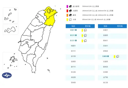快訊／雙北宜蘭基隆開始炸雨！氣象署發大雨特報：4縣市下到明天
