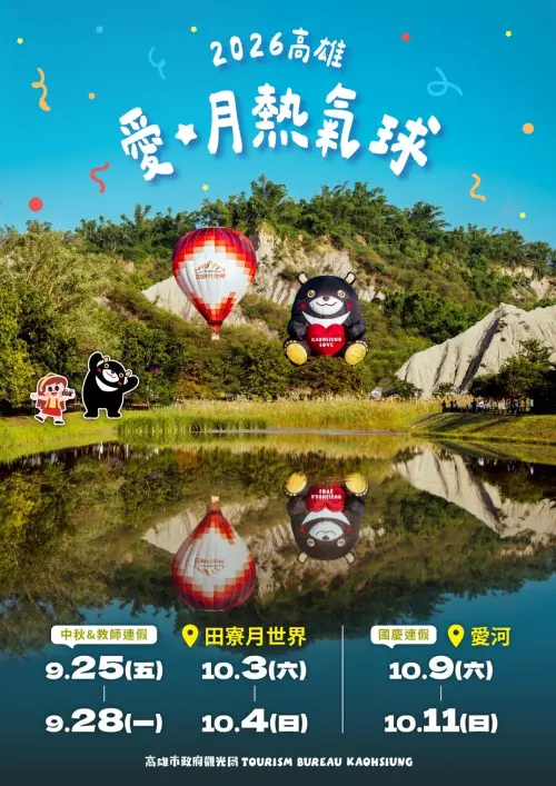 ▲ 「2026高雄愛‧月熱氣球」9月25日起於田寮月世界率先登場，10月9日至11日國慶連假移師愛河。 （圖／高市府觀光局提供 ）