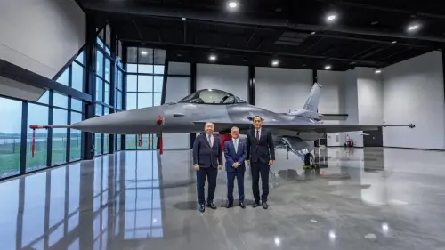 Taiwanese defense and diplomatic officials inspect F-16V fighter jets purchased by Taiwan during a visit to the United States. (Ministry of National Defense)