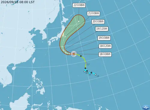 ▲杜鵑颱風將在明天往東北轉，台灣附近風場變成偏北風，將對迎風面帶來零星雨勢。（圖／中央氣象署cwa.gov.tw）