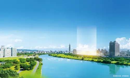 ▲大陳單元6與單元7結合打造6,960坪雙單元水岸街廓，隔壁建案「漢皇River Sky」實登已站穩9字頭。（圖／漢皇集團提供）