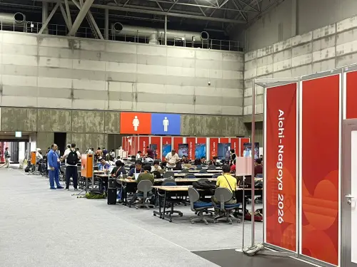 ▲名古屋亞運主媒體中心空間碩大，但多數國家都是使用公用空間辦公。（圖／記者林子翔攝）