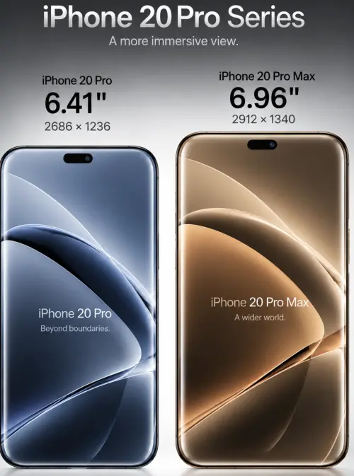 ▲網路流傳iPhone 20 Pro、iPhone 20 Pro Max螢幕將分別放大至6.41吋與6.96吋，並採四邊微曲面的設計。（圖／翻攝Ice Universe）