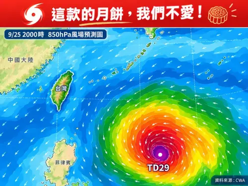 ▲熱帶低壓TD29最快今天將有機會再進一步升格為今年第25號颱風「舒力基」，強度上看中颱以上。（圖/林老師氣象站）