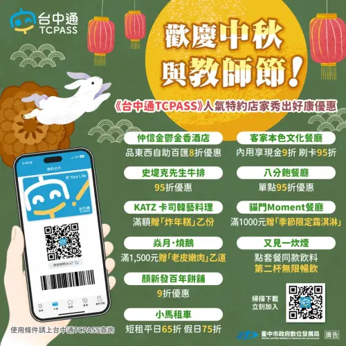 中秋連假玩台中！數位局連假專區上線　「台中通」特約店家全掌握