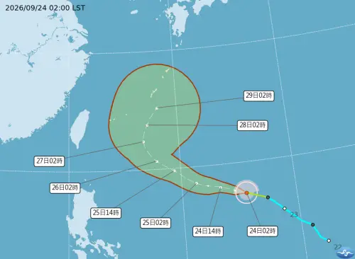 ▲林得恩表示，舒力基颱風路徑向北分量明顯增大，周六（26日）、周日（27日）將是轉向關鍵時間點。（圖／中央氣象署cwa.gov.tw）