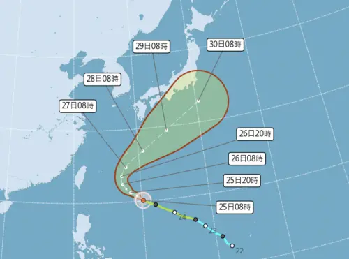 ▲舒力基颱風周六、周日北轉，朝日本南方海域移動，對台灣沒有直接影響。（圖／中央氣象署cwa.gov.tw）