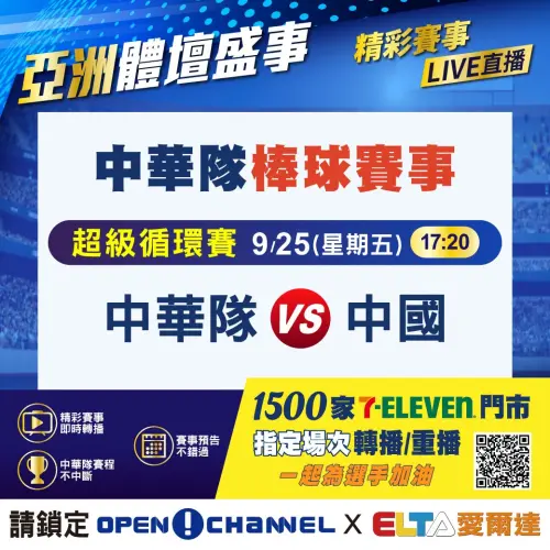 ▲7-ELEVEN今（25）日17:20轉播亞運棒球超級循環賽「中華隊vs中國」，全台1,500家門市可免費收看。（圖／7-ELEVEN提供）