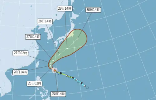 ▲舒力基颱風周六、周日北轉，朝日本南方海域移動，對台灣沒有直接影響。（圖／中央氣象署cwa.gov.tw）