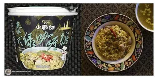 ▲第七名「小廚師泰式綠咖哩雞」則有特殊的雙碗設計，泡麵實際上由兩個碗組成。（圖／取自The Ramen Rater網站）