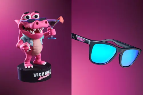 ▲菸槍鱷馬卡6吋模型、霧面黑 GTAVI Oakley Frogskins 墨鏡。（圖／翻攝自Rockstar Games官網）