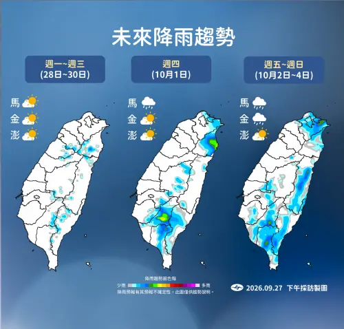 ▲中央氣象署公布未來一週台灣降雨趨勢。（圖／中央氣象署cwa.gov.tw）