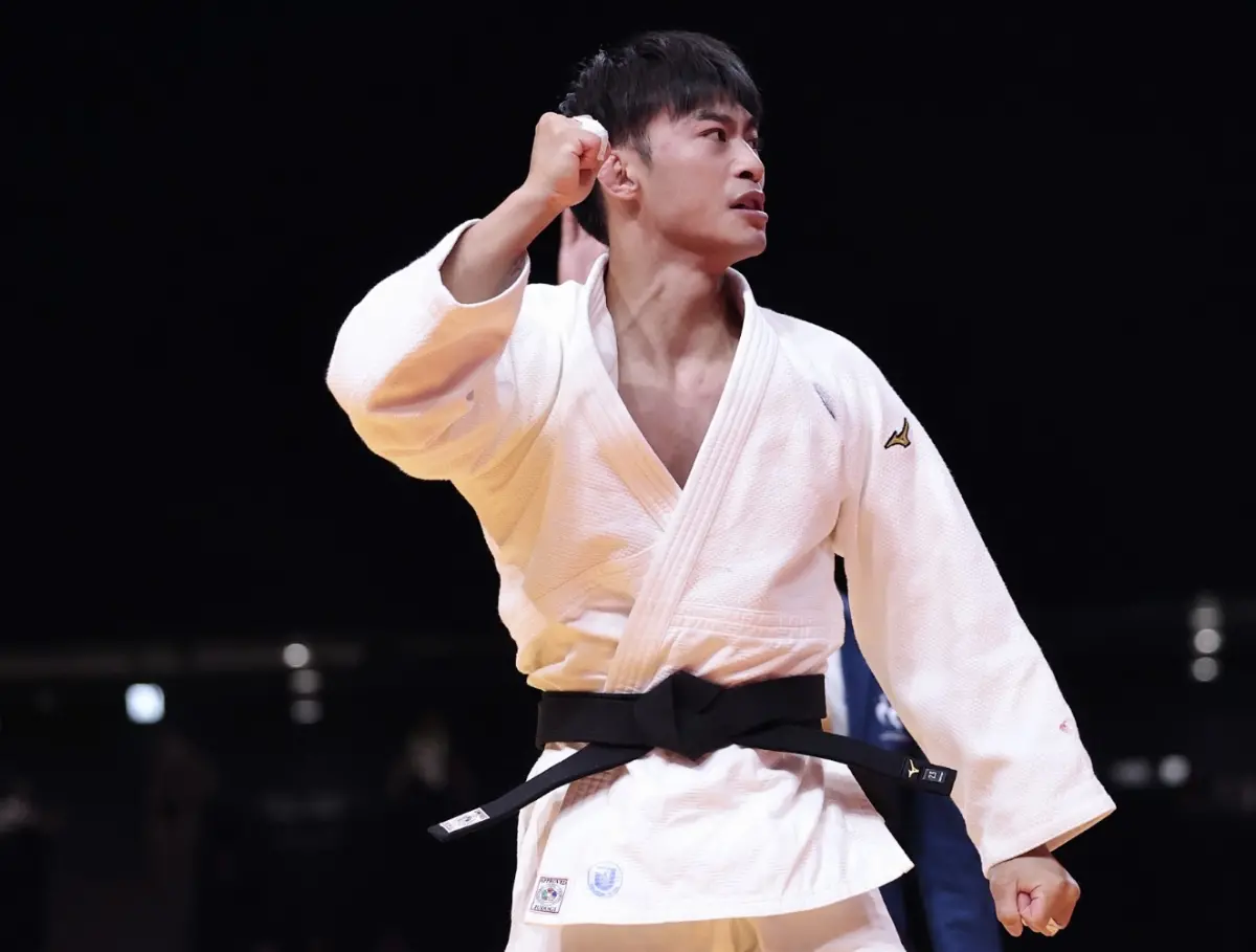 ▲楊勇緯男子60公斤級連兩戰以一本勝晉級，強勢挺進4強。（圖／特派記者朱永強攝）