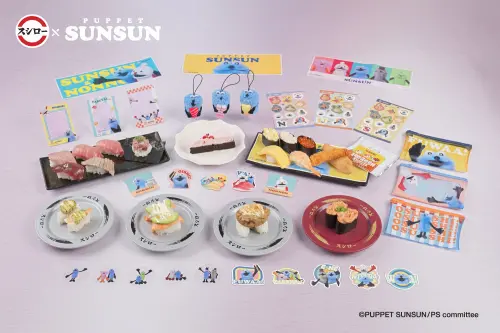 ▲壽司郎《帕比順順》（PUPPET SUNSUN）聯名全系列，7款餐點、27款周邊商品。（圖／壽司郎sushiro.com.tw）