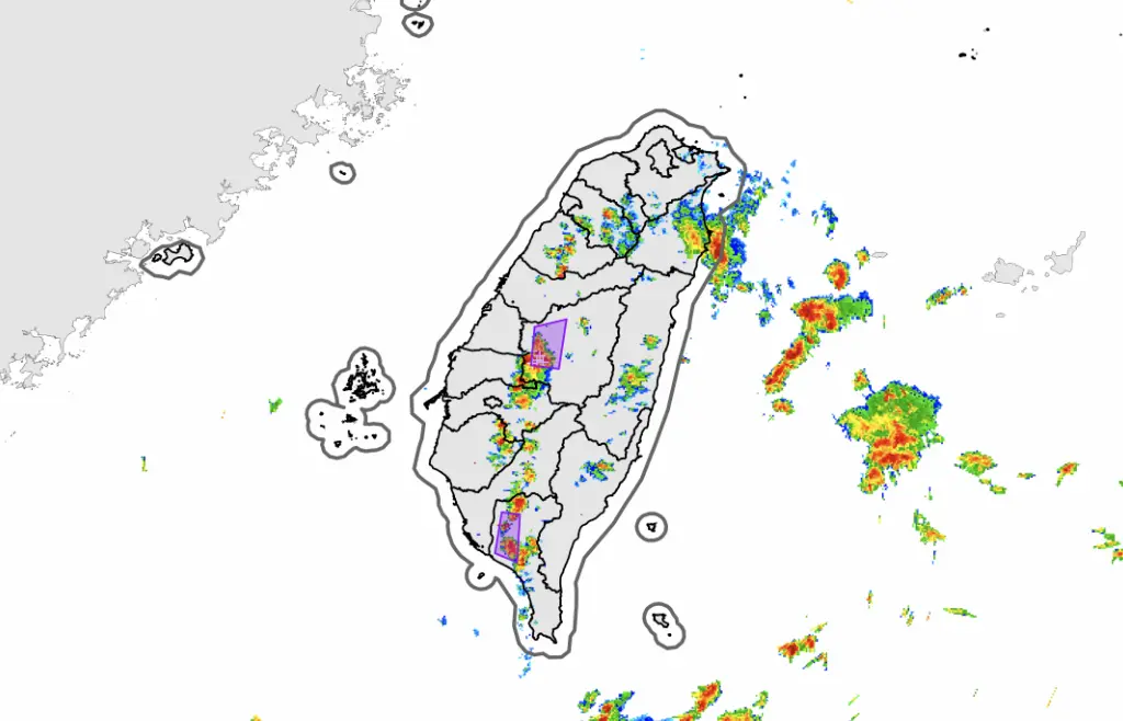 ▲中央氣象署針對南投縣、屏東縣發布大雷雨警戒。（圖／中央氣象署cwa.gov.tw）