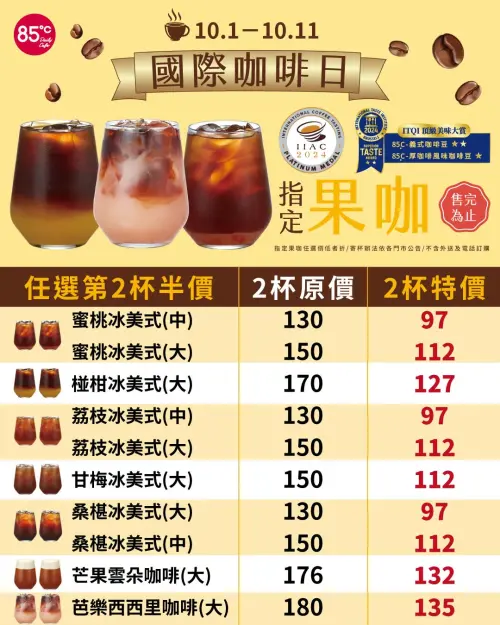 ▲85度C至10月11日前，指定果咖系列第2杯半價。（圖／業者提供）