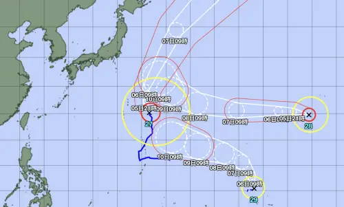 ▲小熊颱風生成後，西北太平洋共有3個颱風，不過路徑對台灣都沒有影響。（圖／日本氣象廳）